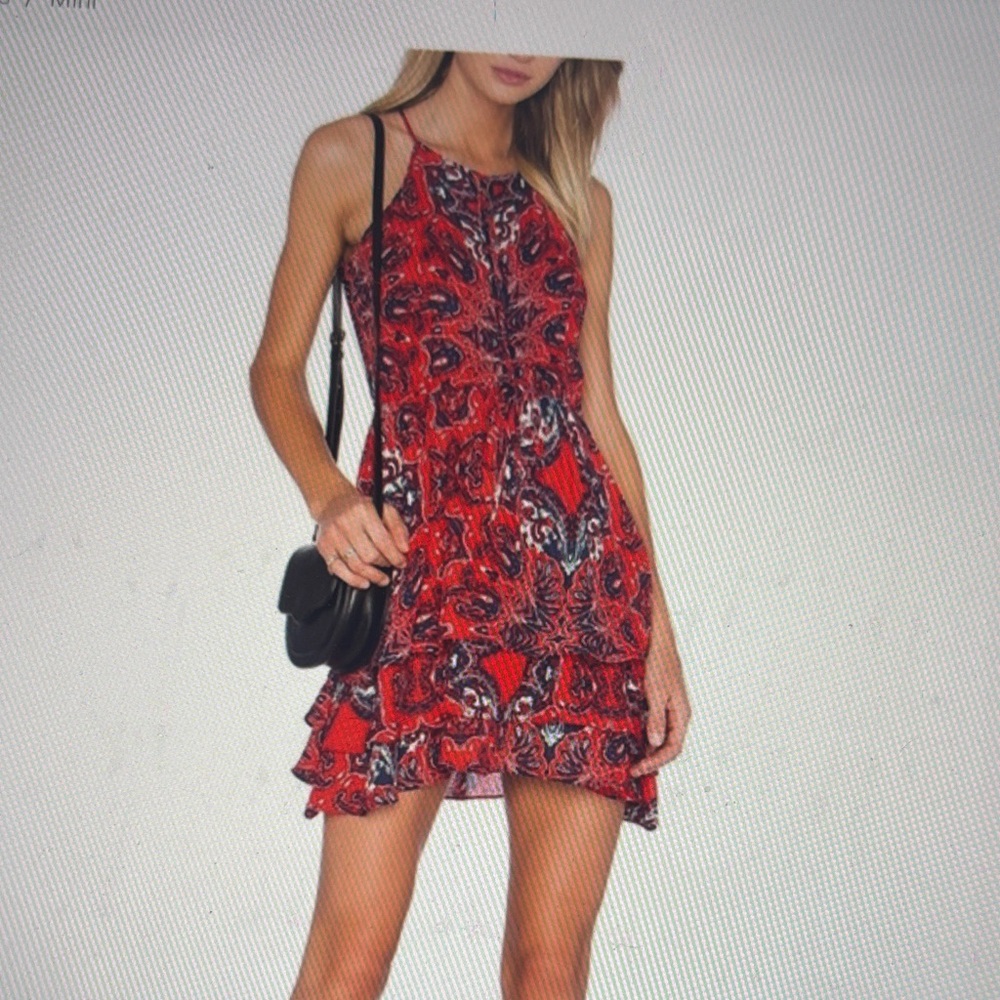 Parker Silk Ruffle Vibrant Red Strappy Dress size XS